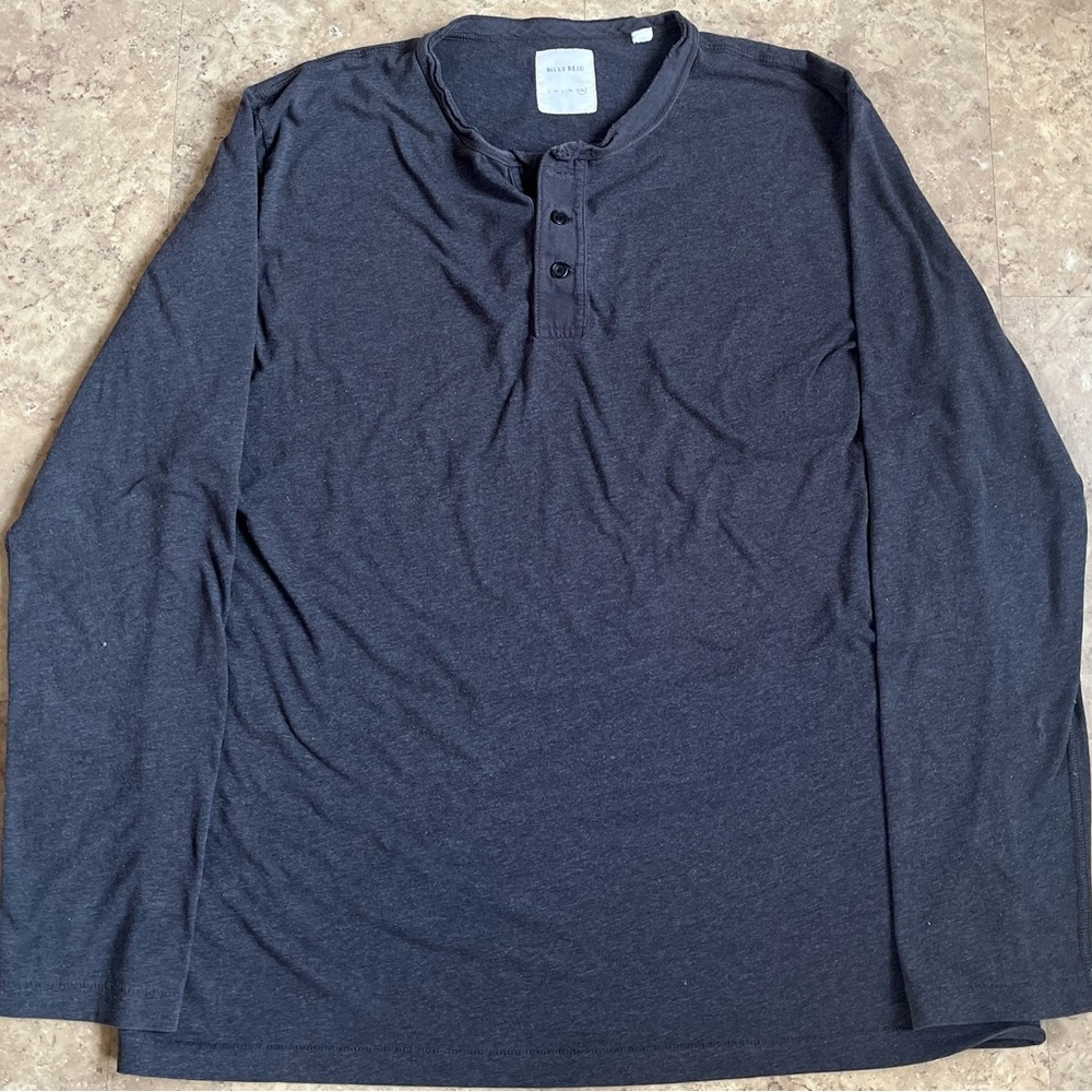 Billy Reid Mens XXL Gray Long Sleeve Textured Henley Three‎ Button 1/4 Shirt - Picture 3 of 8